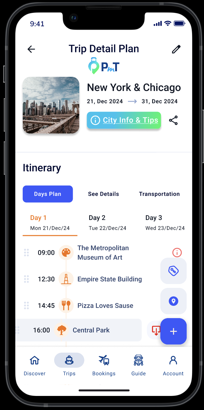 PlanMyTrip24 trip itinerary screen